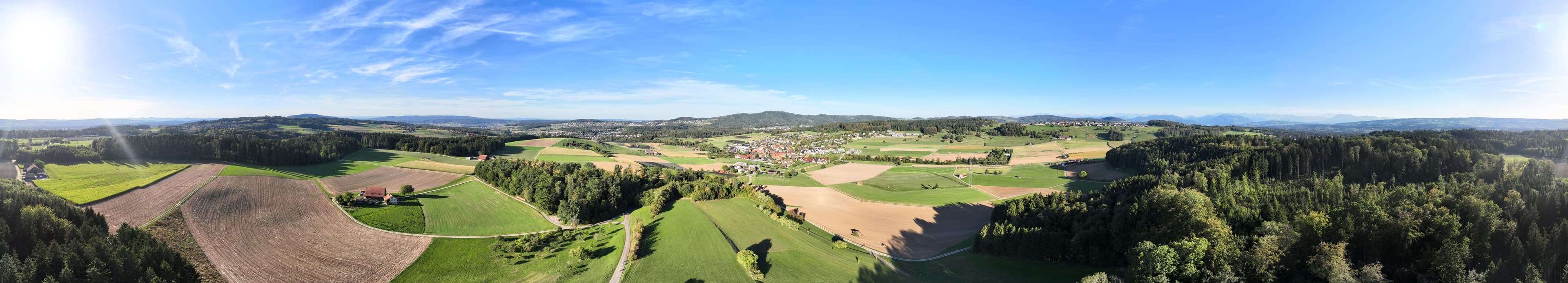 Panorama over fields and forests